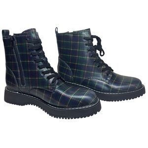 Steve Madden Girl Kurrt Multicolor Navy Plaid Combat Boots Womens Size 10 New
